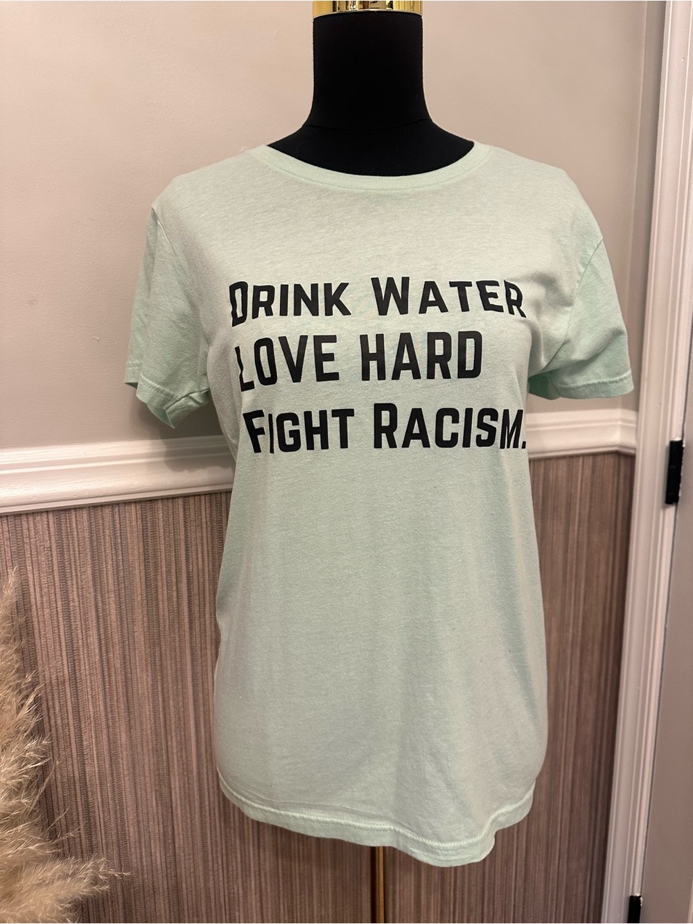Next Level Apparel Drink Water Love Hard Fight Racism Graphic Tee Small Mint